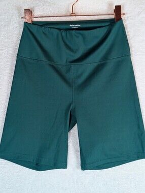 Reformation Green High-Rise Bike Shorts